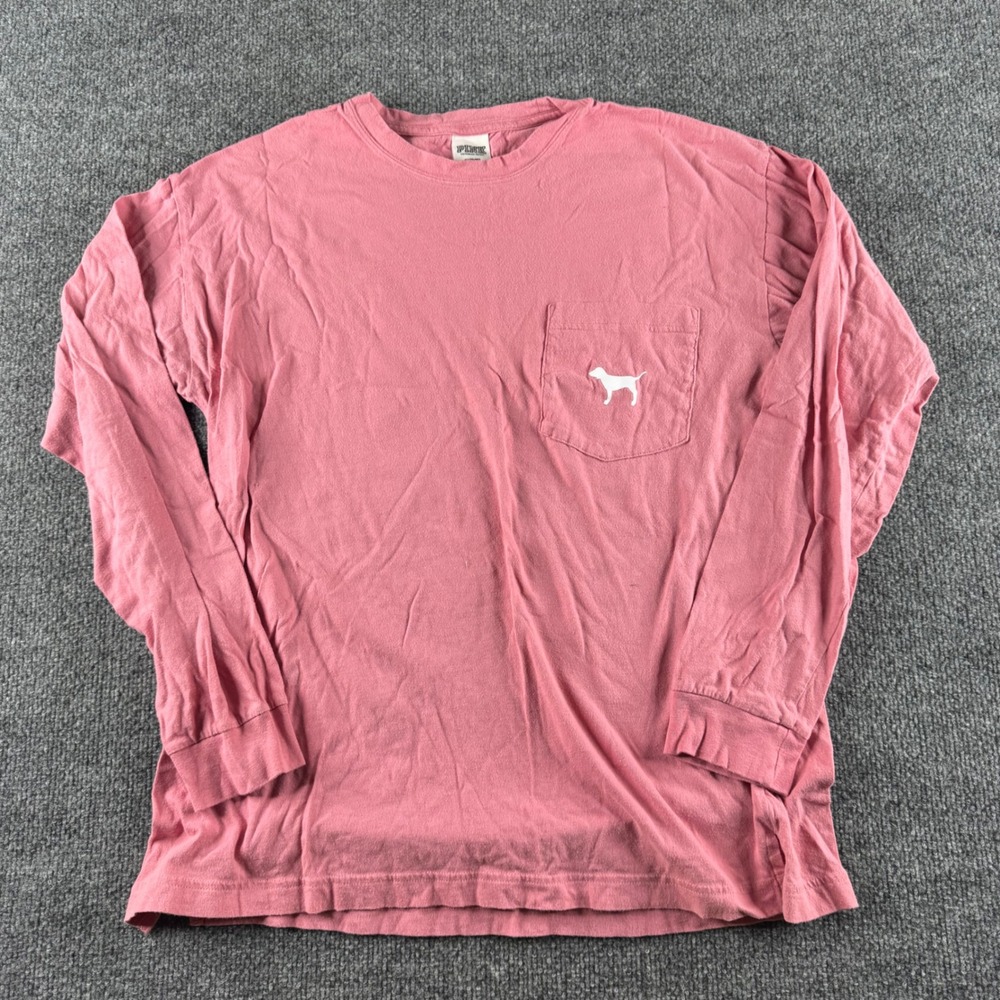 Pink Victoria's Secret Long Sleeve Pocket T-Shirt Rose Dog Logo Medium